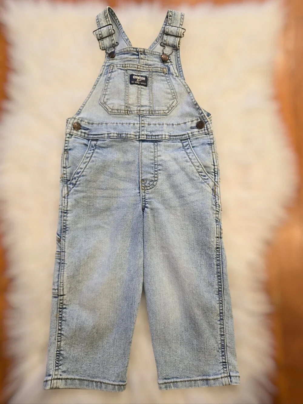 ​OshKosh Bgosh Toddler 2T Light Wash Denim Overalls Blue Bib Jeans Dungaree Pant